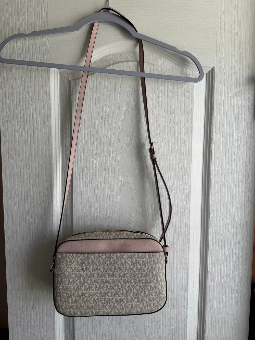 Michael Kors Pink and Beige Logo Crossbody Bag